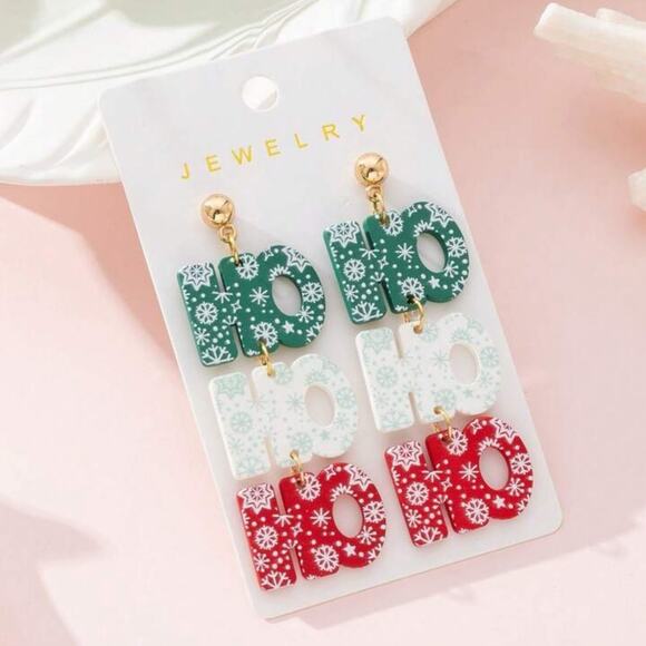 Boutique Jewelry - #47 Christmas SnowFlake Ho Ho Ho Dangle Earrings